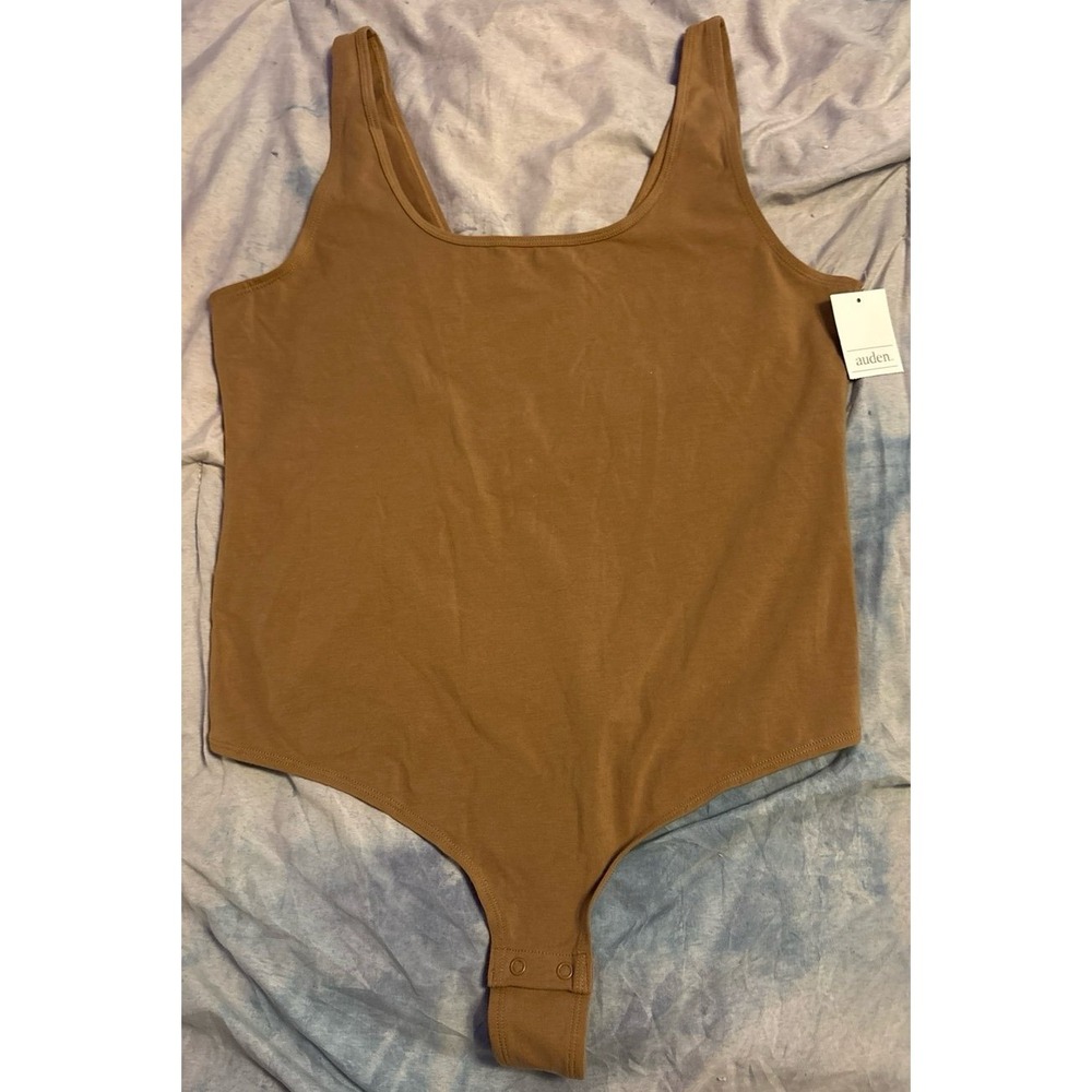 NEW Auden Brown Soft Cotton Stretch Tank Top Bodysuit, Size XL
